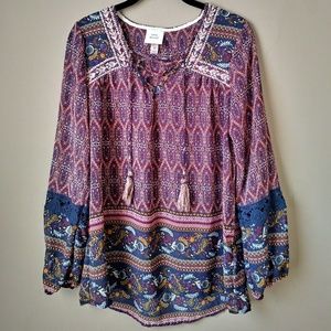 Sheer Bohemian Long Sleeve Blouse Top · SZ MED